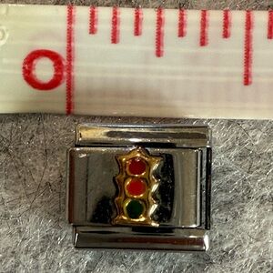 Italian Charm Bracelet Link Gold Tone 9mm Traffic Light